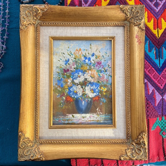 Vintage Framed Flowers Painting